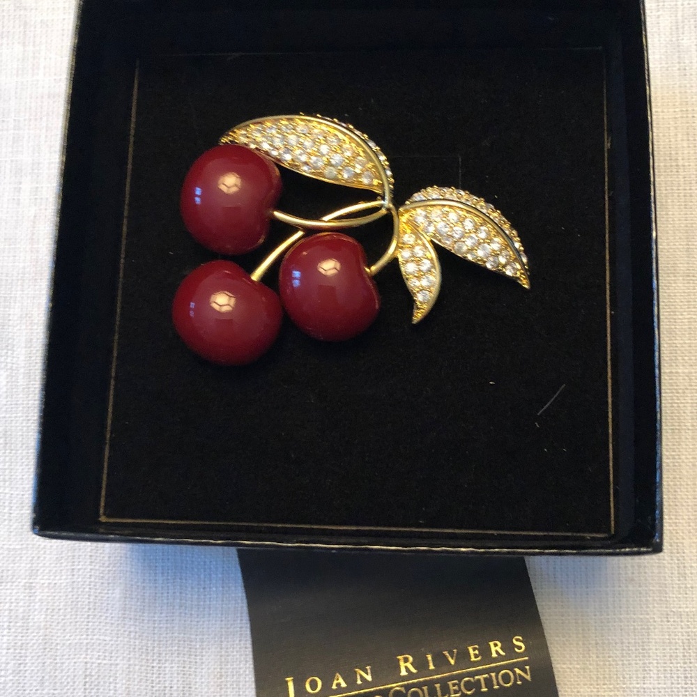 Joan Rivers Classics Collection Signed Cherry Brooch Vintage -- NWOT
